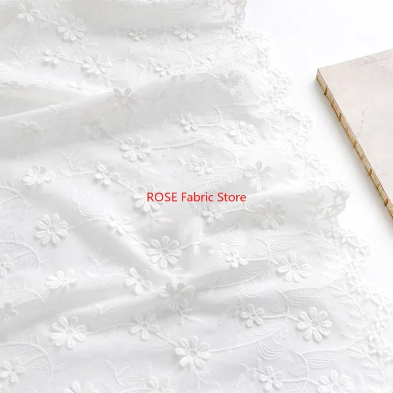 

3D Flower embroidery Cotton Fabric for Boho Dress, Bridal Dress, Summer Dress, Curtains