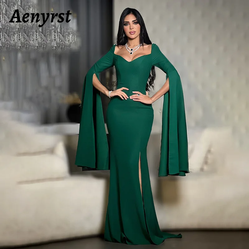 

Aenyrst Elegant Green Mermaid Prom Dress Women Square Neck Simple Party Evening Dresses Floor Length Formal Occasion Gowns 2024