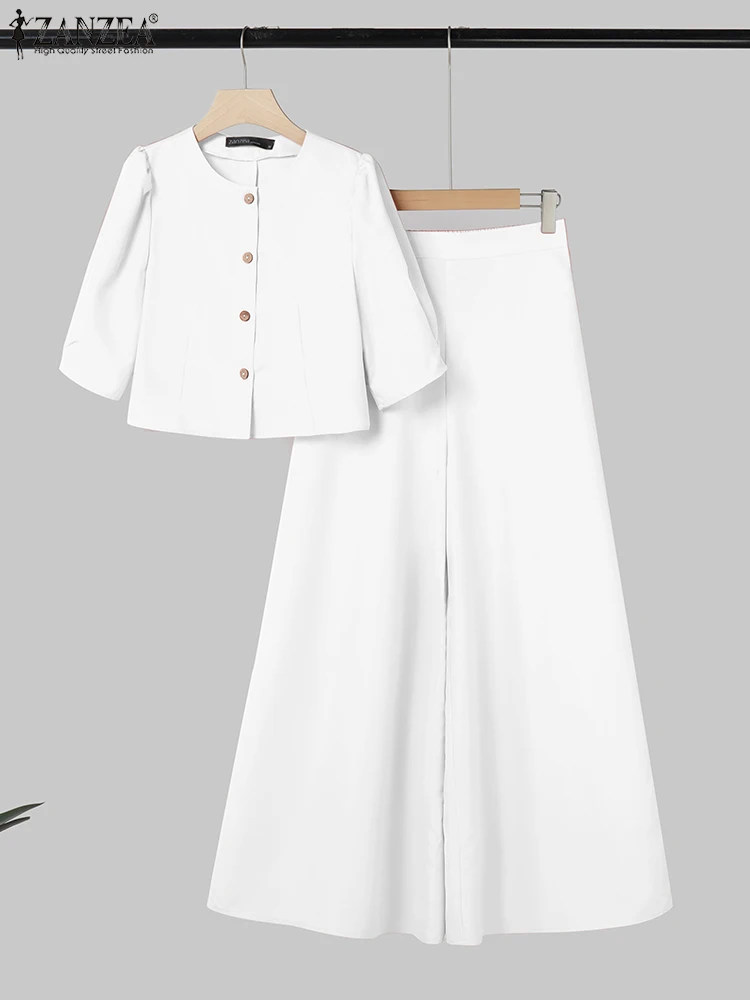 2025 ZANZA conjuntos de pantalones de verano 2 uds OL trajes de trabajo conjuntos a juego de moda para mujer elegante Blusa de manga corta pantalones de pierna ancha traje