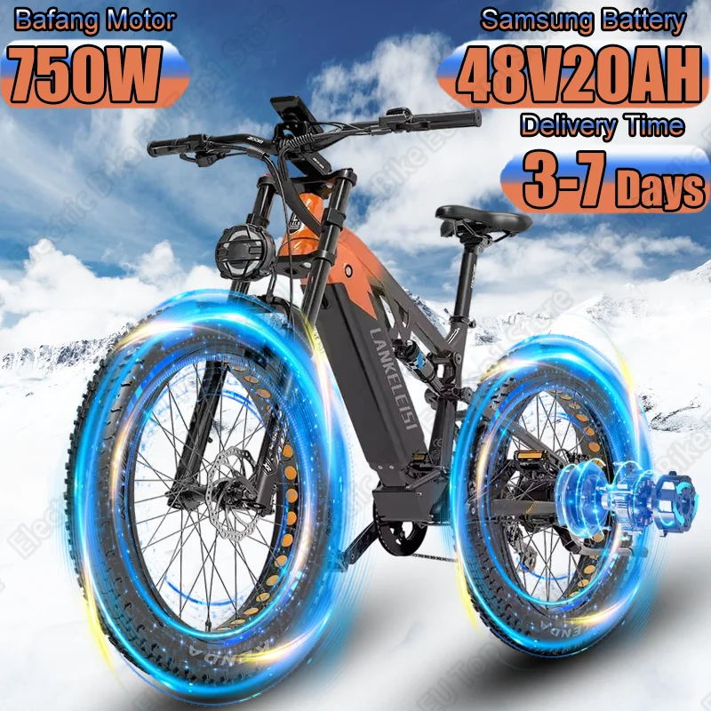 LANKELEISI Electric Bike 750W Motor 48V20AH Lithium Battery Mountain Ebike 26*4 Inch Fat Tire All Terrain Adult Electric Bicycle