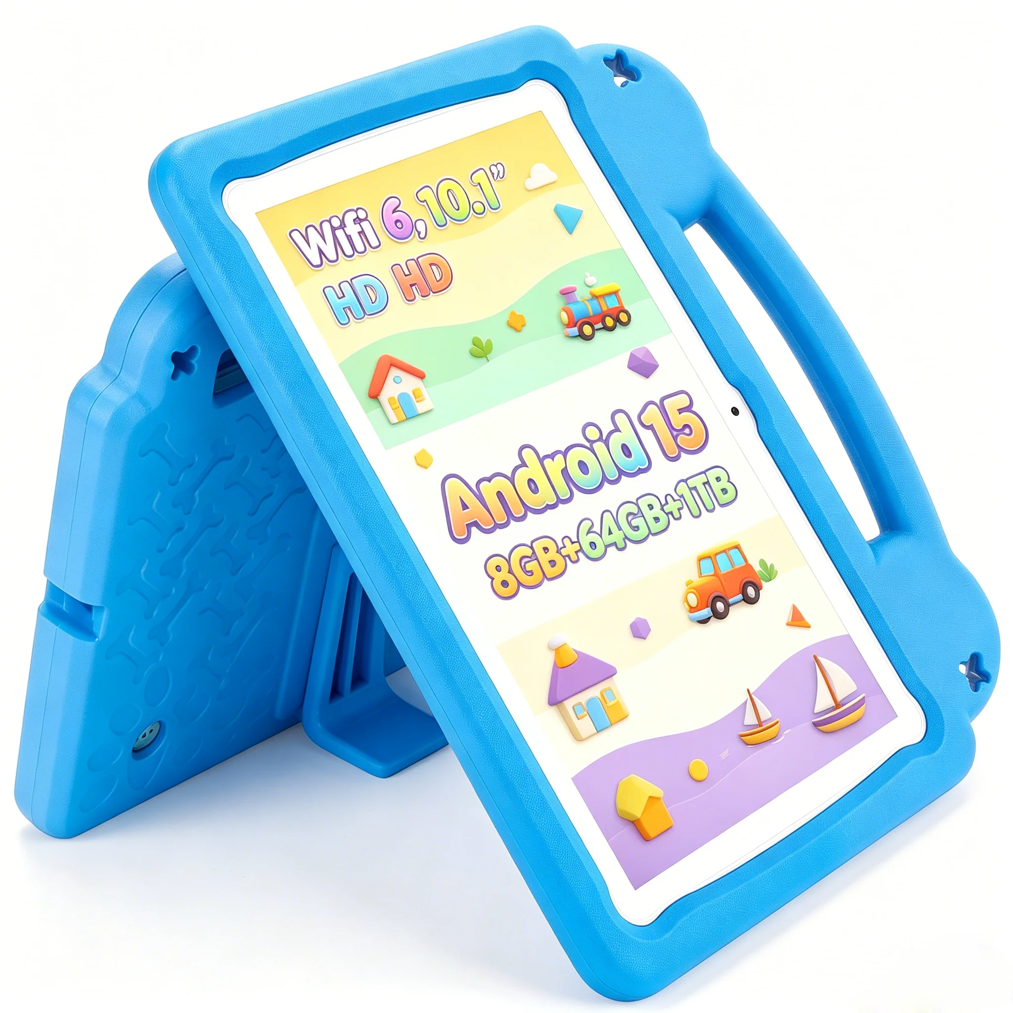 Paitanry 10.1 Inch Kids Tablet Android 15 8GB(4+4) 64GB ROM Dual Band WiFi 6 Parental Lock Kids Safe Mode for Boys Girls