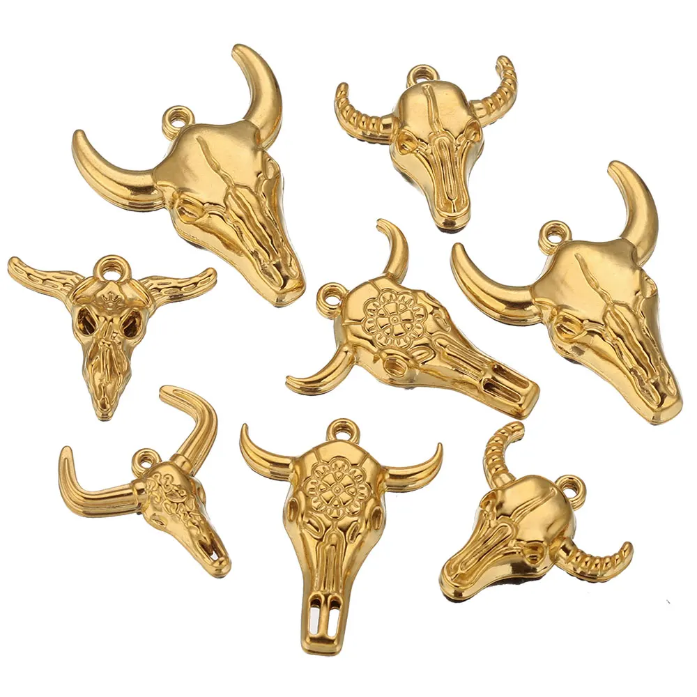 5pcs Stainless Steel Charm Boho Bull Skull Head Charms for DIY Earring Jewelry Materials Making Pendant Supplies Crafts Keychain