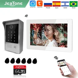 Jeatone Tuya Videocitofono da 7 pollici Citofono Campanello con password RFID Sensore di movimento IR Telecamera Allarmi di sicurezza WiFi wireless