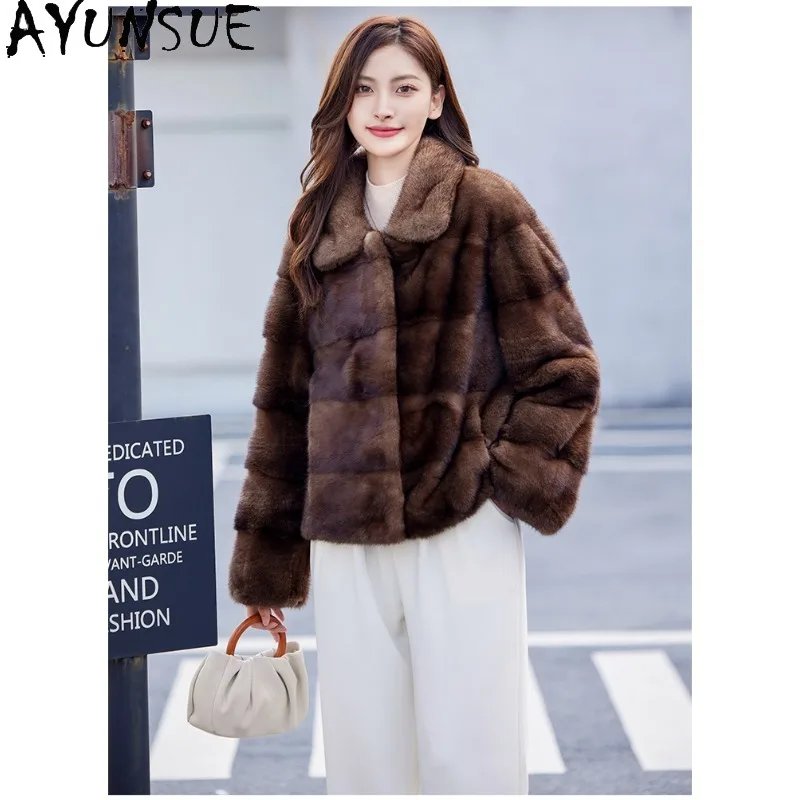 AYUNSUE manteaux de fourrure de vison pour femme 2025 manteaux d'hiver courts pour femme tenue de bureau vêtements de femme de luxe de haute qualité Шуба Ж Jayacud