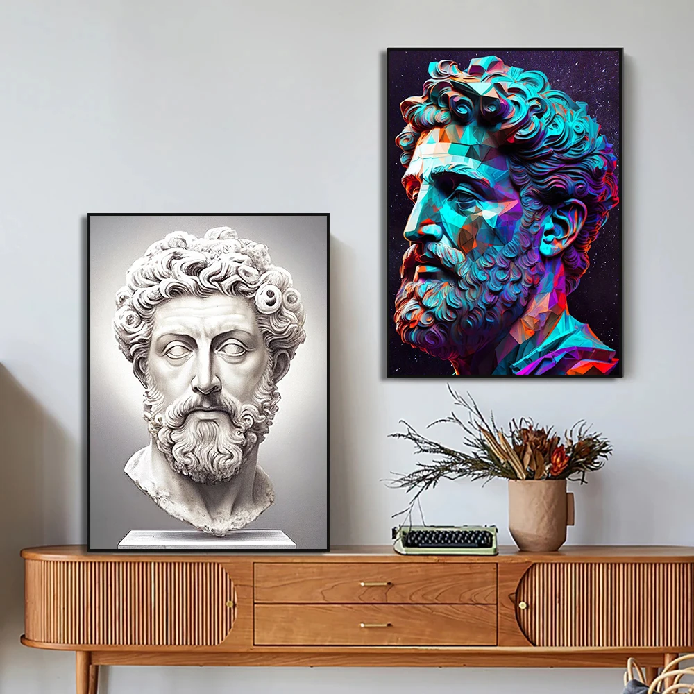 Marcus Aurelius Portrait Sculpture Poster Prints  Seneca Dramatic Statue Canvas Painting Wall Art for Living Room Home Decor