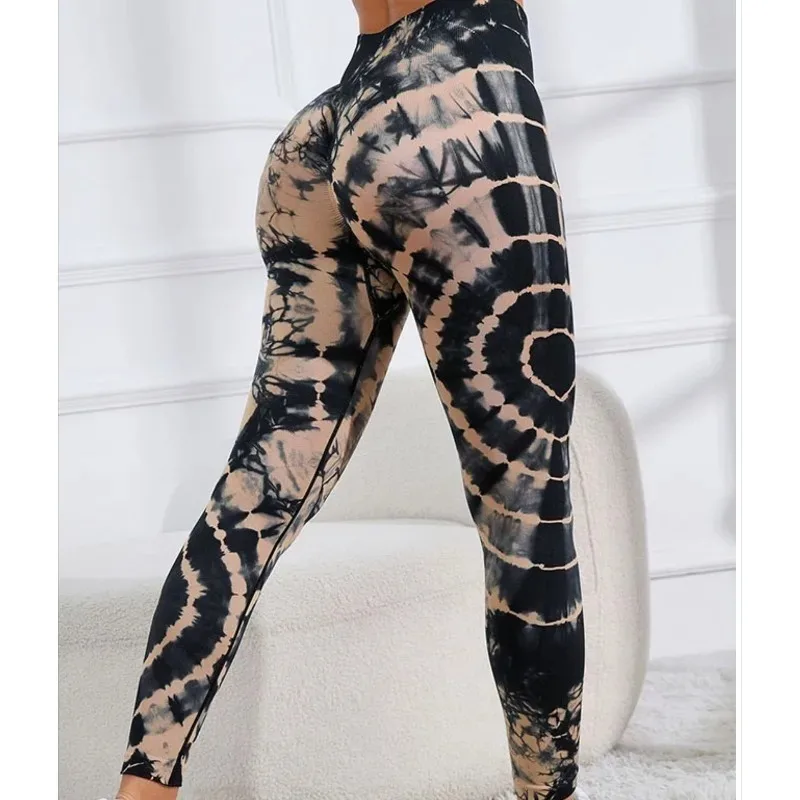 Seamless Tie Dye Yoga Pants High Waist Peach Hip Fitness Pants Running Outdoor Sports Women High Lift High Elastic Leggings