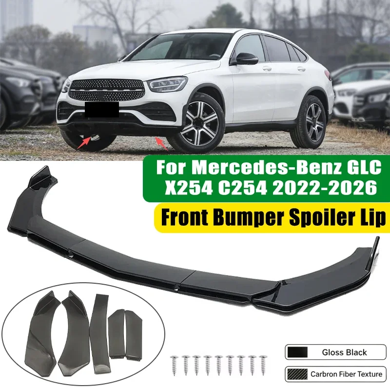 For Mercedes-Benz GLC X254 C254 2022-2026 5Pcs ABS Car Front Bumper Lip Spoiler Splitter Body Kit Canard Tuning Accessories