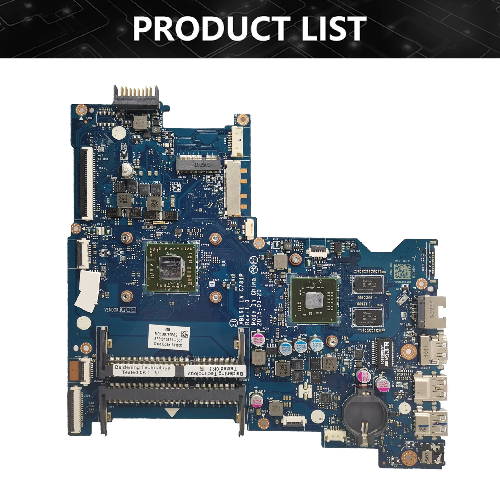 

LA-C781P Mainboard For HP Pavilion 15-AF 255 G4 Laptop Motherboard with A6-7310 CPU 100% Tested OK