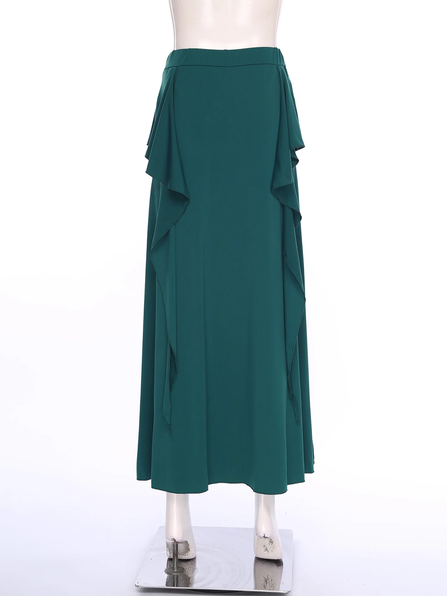 Gonna lunga da danza del ventre da donna Vita elastica con volant a cascata Pantaloncini di sicurezza con spacco laterale Gonna Dancewear per la danza popolare orientale