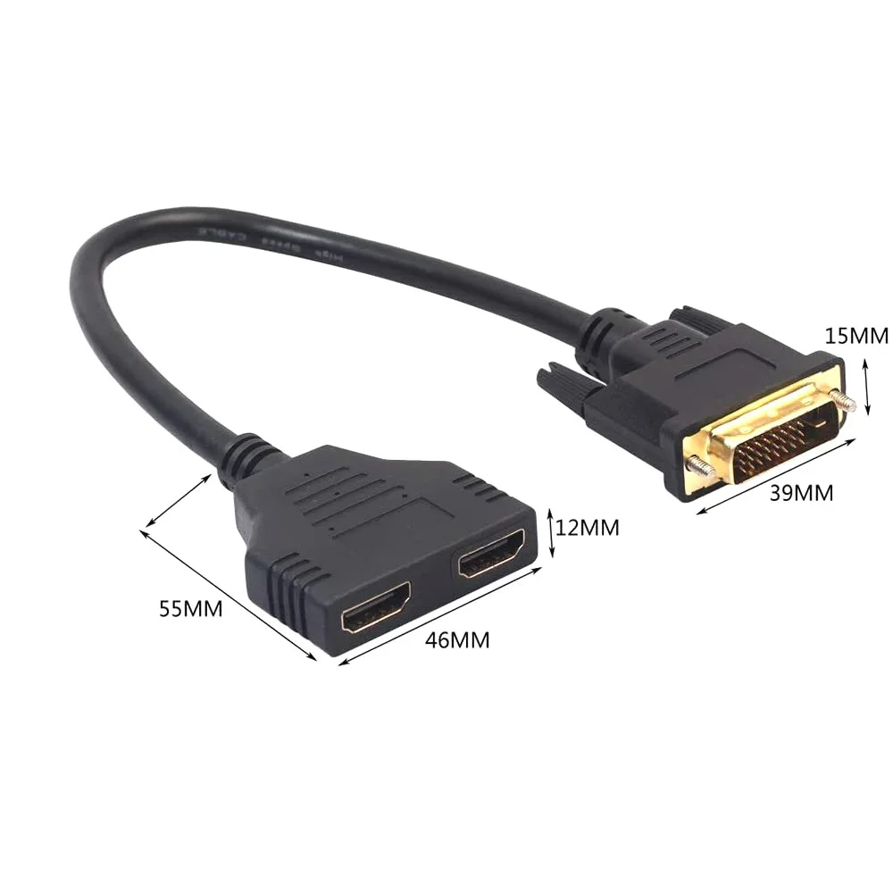 DVI 24+1 Male to 2 * HDMI-Compatible 19-Pin Female Splitter Adapter HDMI Cable Compatible with The DVI-D HDMI Conversion 1080P