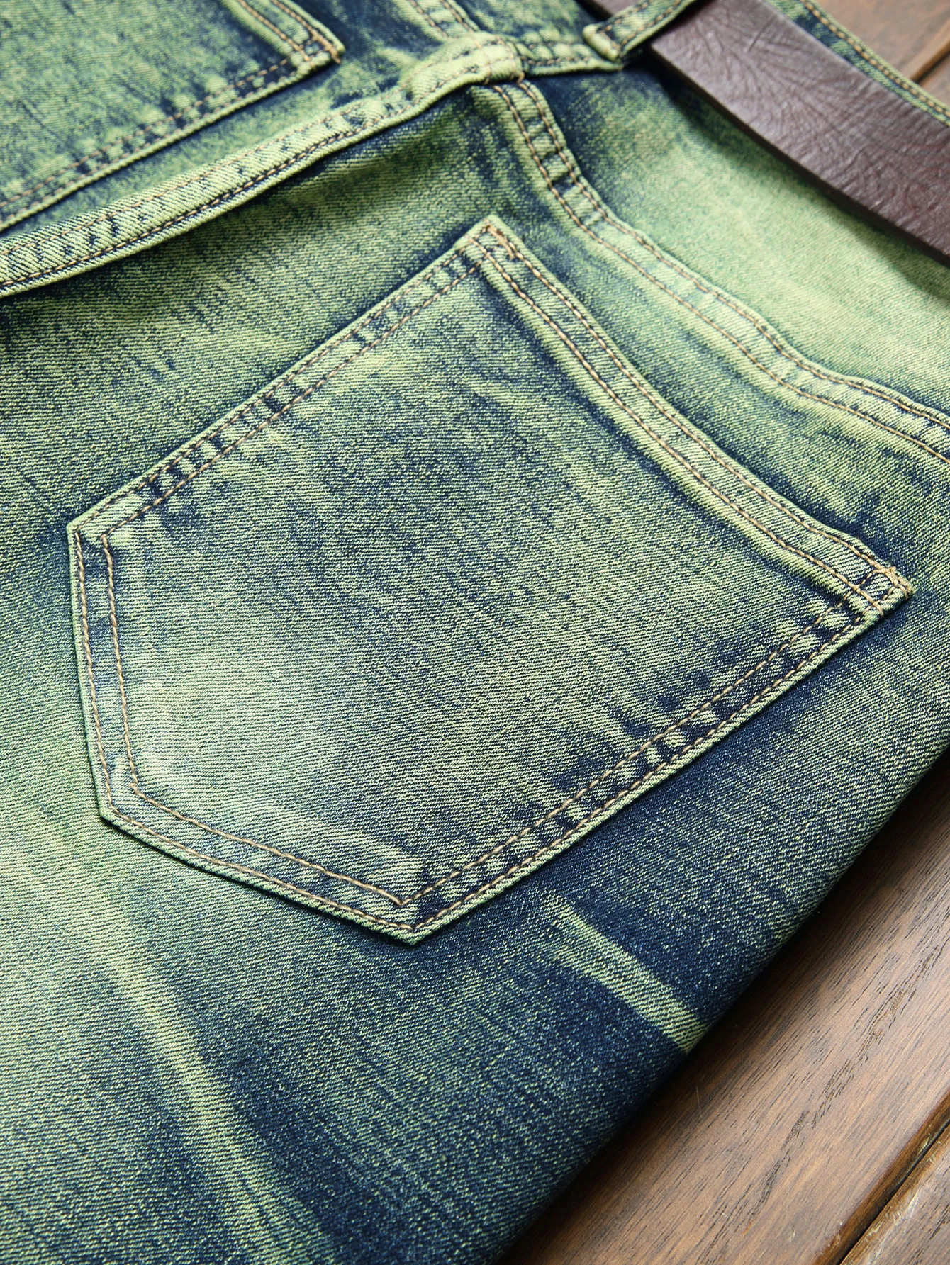 جينز أنيق متوسط التمدد بقصة ضيقة - جينز رجالي متوسط الخصر ممزق من قماش الدنيم مع شرابات لجميع المواسم ملابس الشارع #4