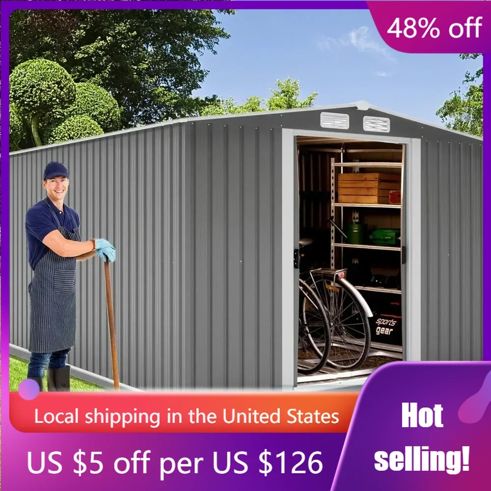 

8x10 FT Metal Outside Sheds & Outdoor Storage,Outdoor Storage Shed,Galvanized Steel for Backyard,Patio, Lawn,Tool Shed Lockable