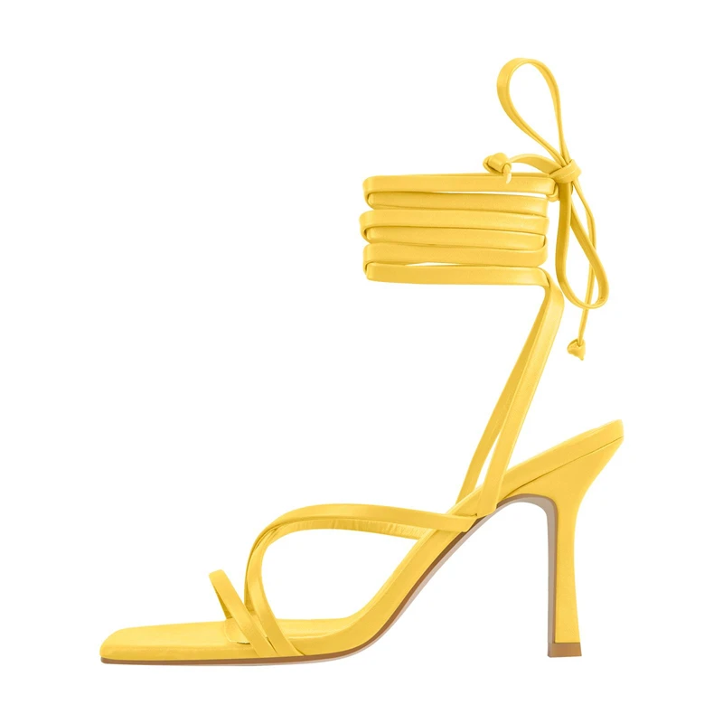 Sexy High Heels Summer Shoes Narrow Band Strap Women Sandals 2026 Large Size 46 Yellow Red Gold Dance Party Footwear Shoes Lady