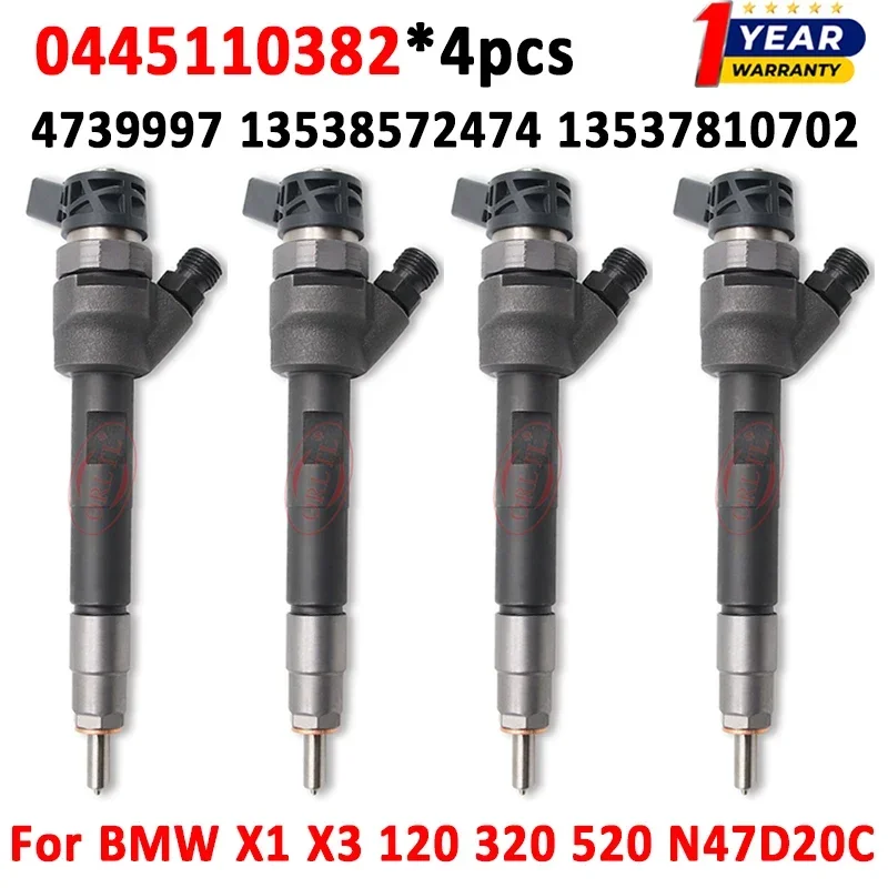 4pcs 0445110382 Diesel Fuel Injector Nozzle 4739997 13538572474 13537810702 For BMW X1 X3 120 320 520 N47D20C