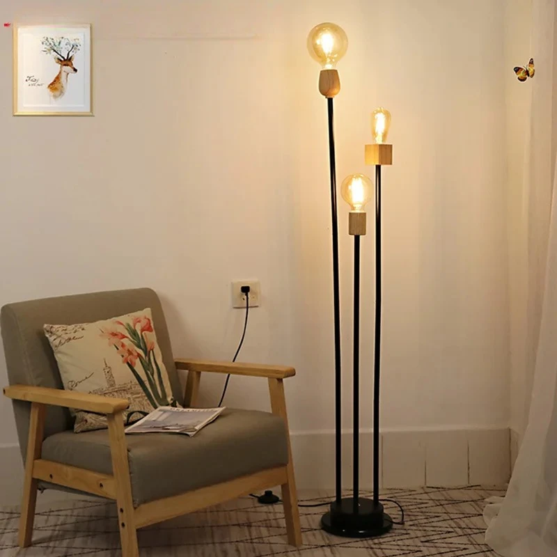 

Modern simple floor lamp retro vertical lamp living room Nordic solid wood sofa floor lamp