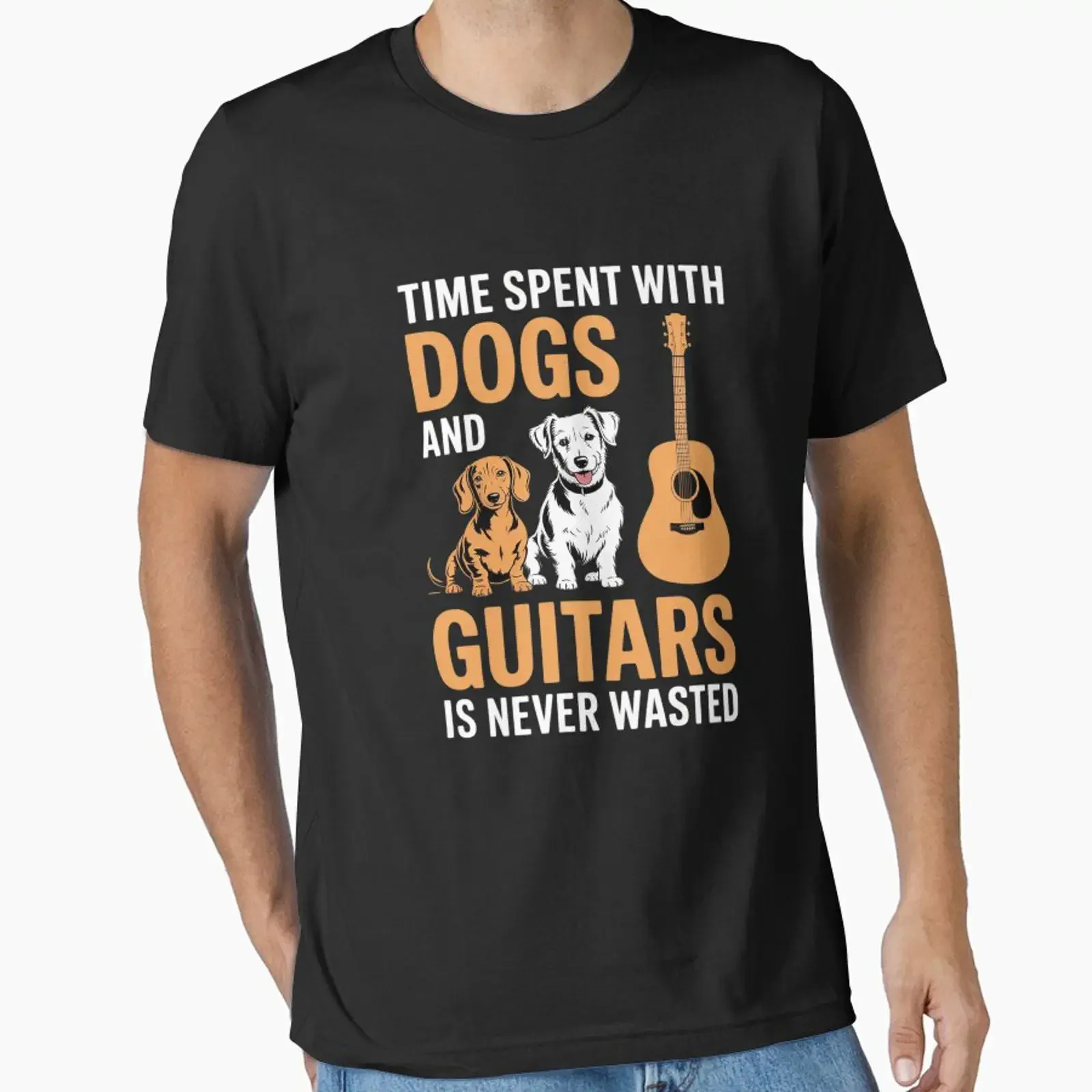 Time Spent with Dogs and Guitars is Never Wasted Essential T Shirt vintage Washed fashion graphic Soft designer clothes Unisex