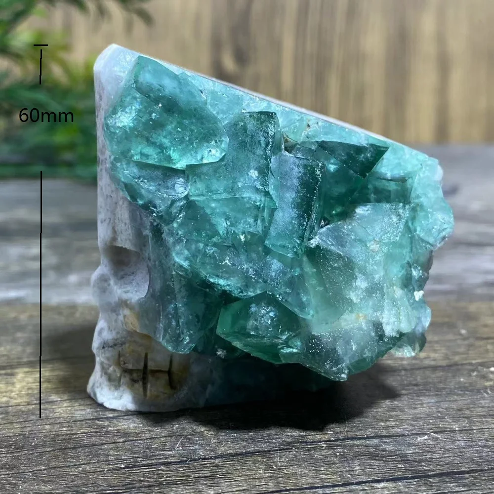 Crystal Natural Fluorite Skulls Green Purple Carving Stone Quartz Mineral Gemstones Minerals Spiritual Craft Home Decoration view 4