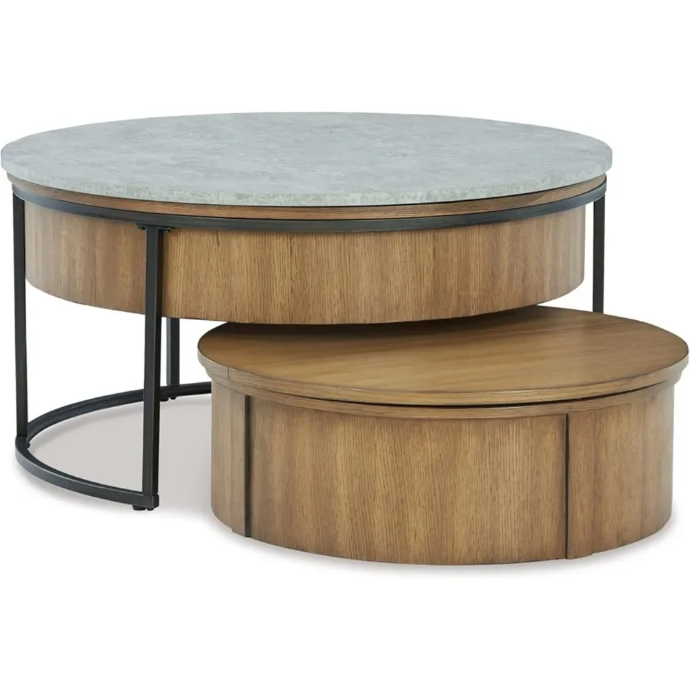 Contemporary Lift Top Flip Top Nesting Cocktail Tables with Hidden Compartment - Set of 2