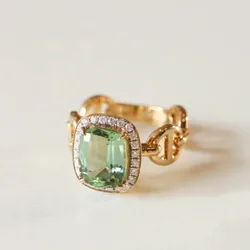 Foydjew Cute Fashion Gold Color Rings Inlaid with Apple Green Cubic Zirconia Tourmaline Ring Women's Hand Accessories