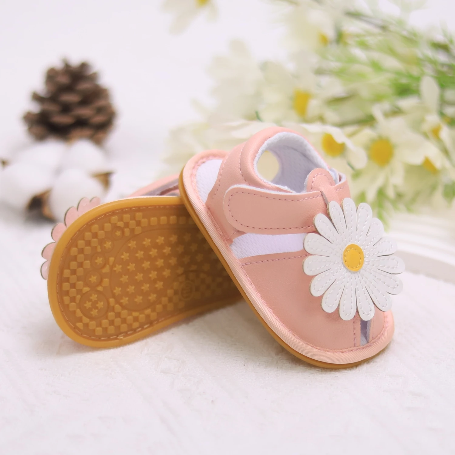 حذاء طفل رضيع زوج الأولى أحذية ما قبل الخطوة موضة الصنادل الصيفية زهرة