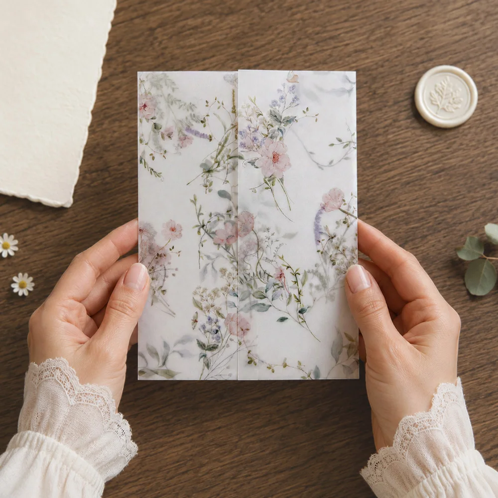 20/50pcs Vellum Wrap with Watercolor Wildflowers,DIY Vellum Fold Envelope,Modern Floral Vellum Jacket,for Wedding Invitations - view 5