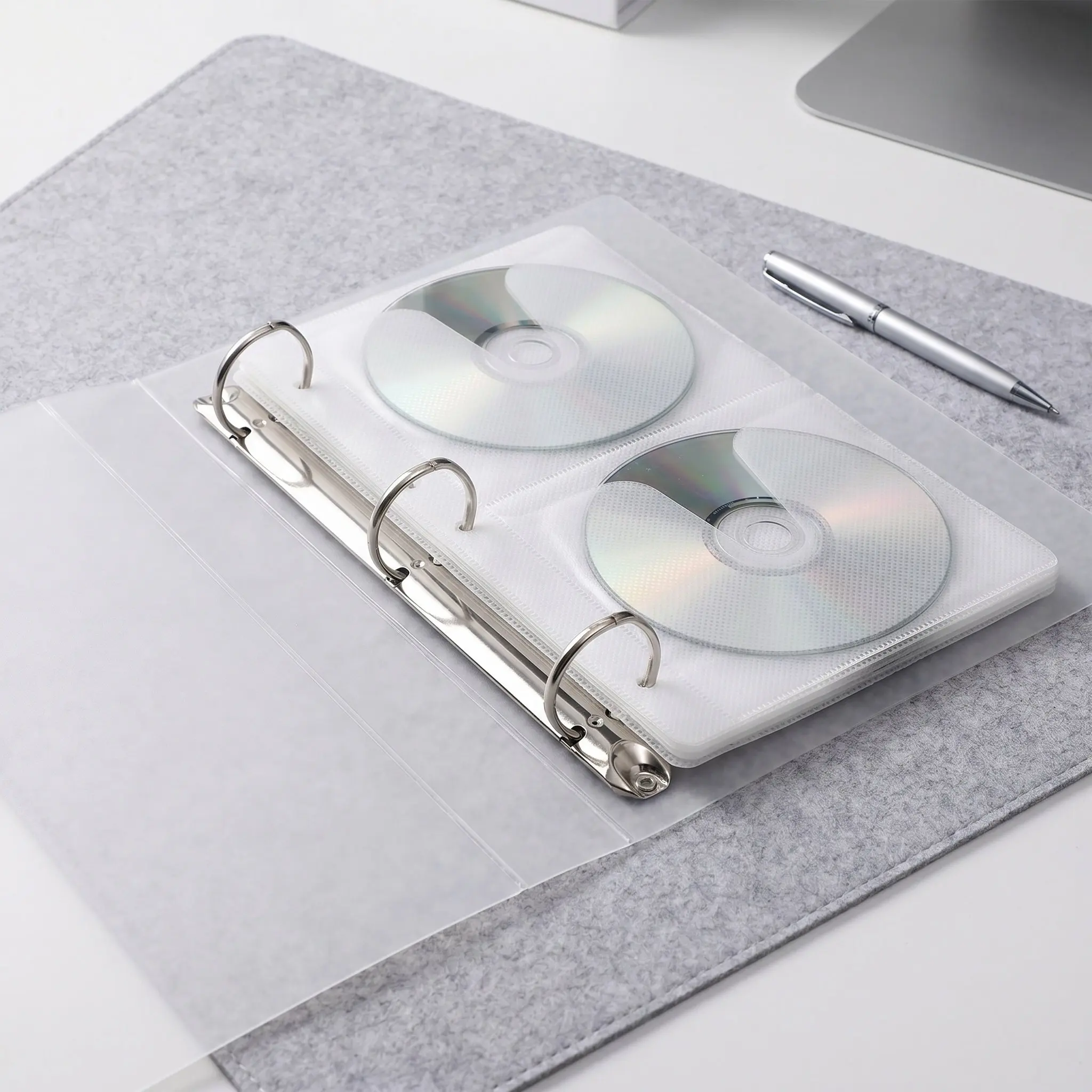 1Set Clear Plastic Cd Holder Binder 2-Ring Album Organizer 30 Double-Sided Disc Sleeve Pages Protective Case for Cd Dvd Storage