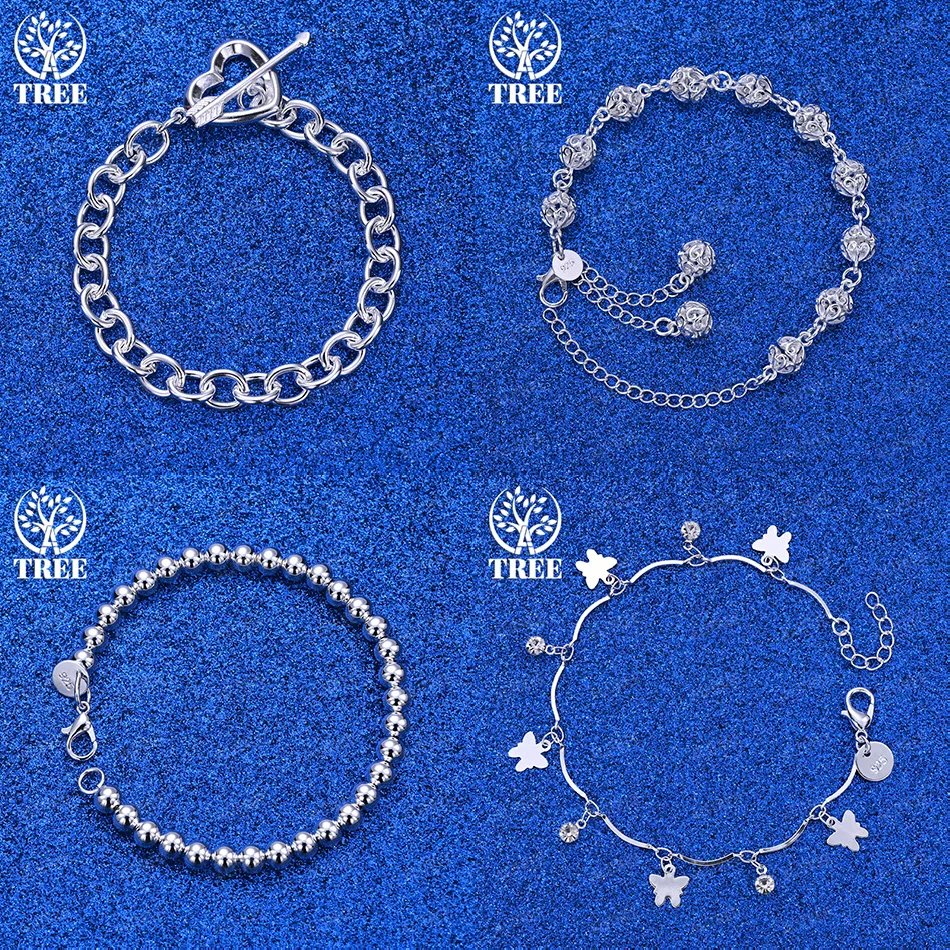 

Fashion 925 Sterling Silver Heart Butterfly Smooth Bead Chain Hollow Ball Bracelets Women Christmas Party Temperament Jewelry