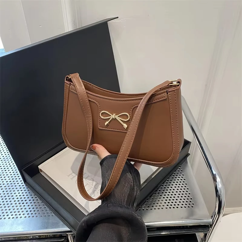 Bow Decoration Purse Elegant Ladies Shoulder Bag Pu Leather Handbag Stylish Fashion Crossbody Bag For Special Occasions Shopping