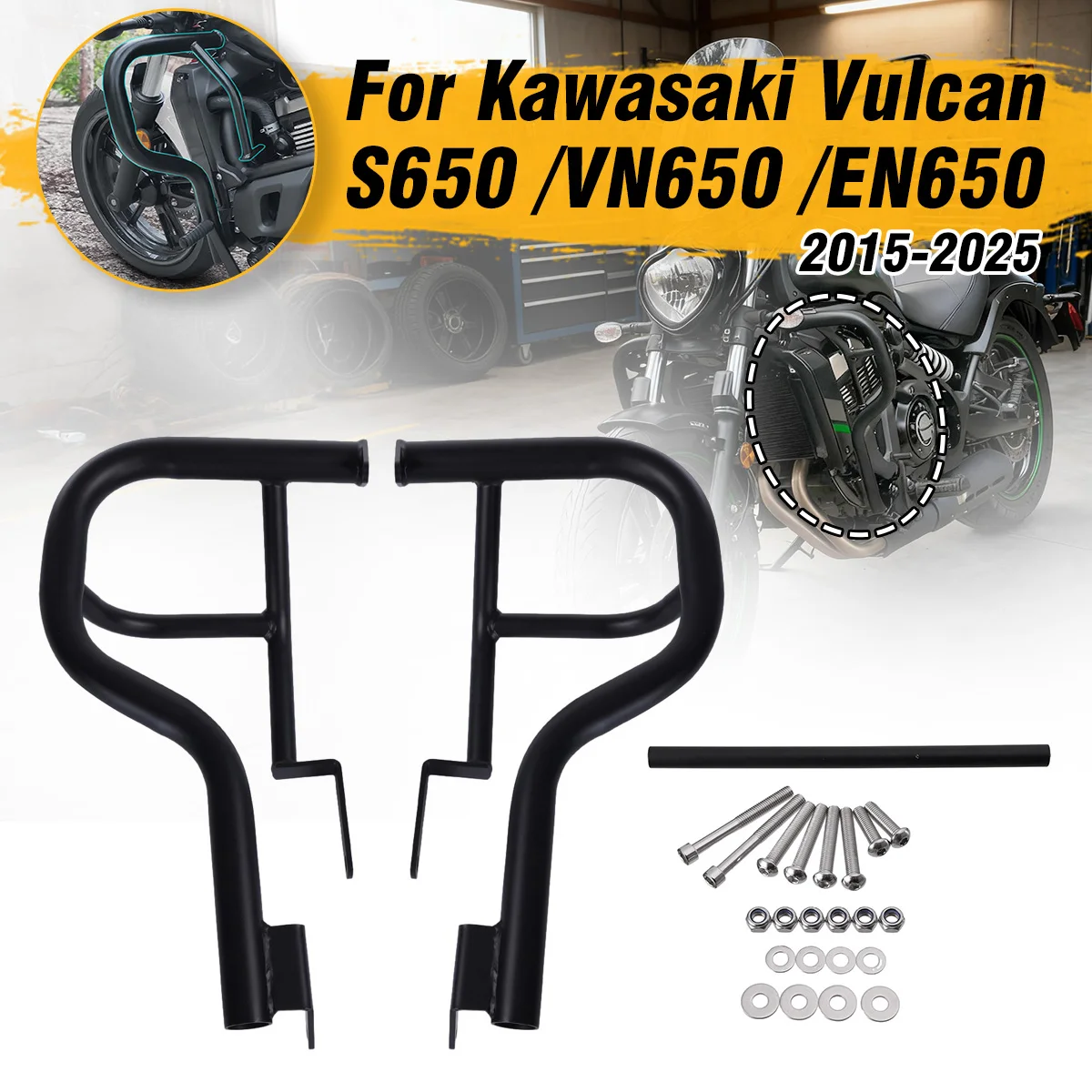 Set Protezioni Motore Superiore Paramotore Paratelaio per Kawasaki Vulcan VN650 S 650 EN650 2015-2025
