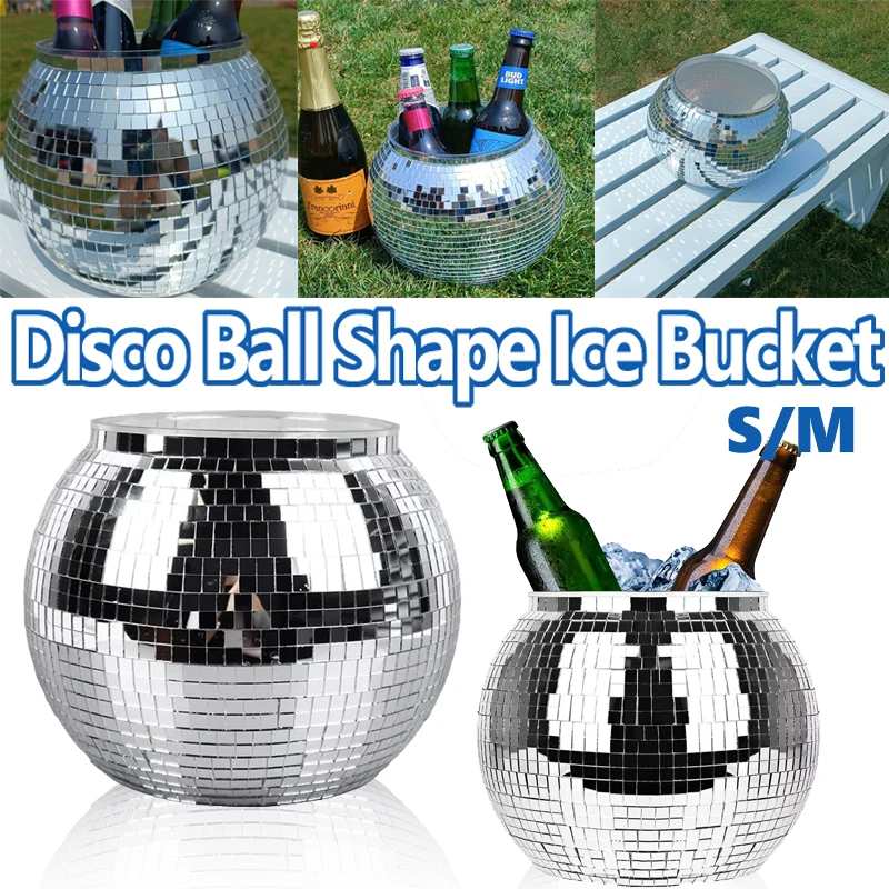 

Flash Ice Bucket Large Disco Ball Shape Prism Beverage Bucket Cold Resistant Glass Mirror Disco Ice Bucket Party Supplies