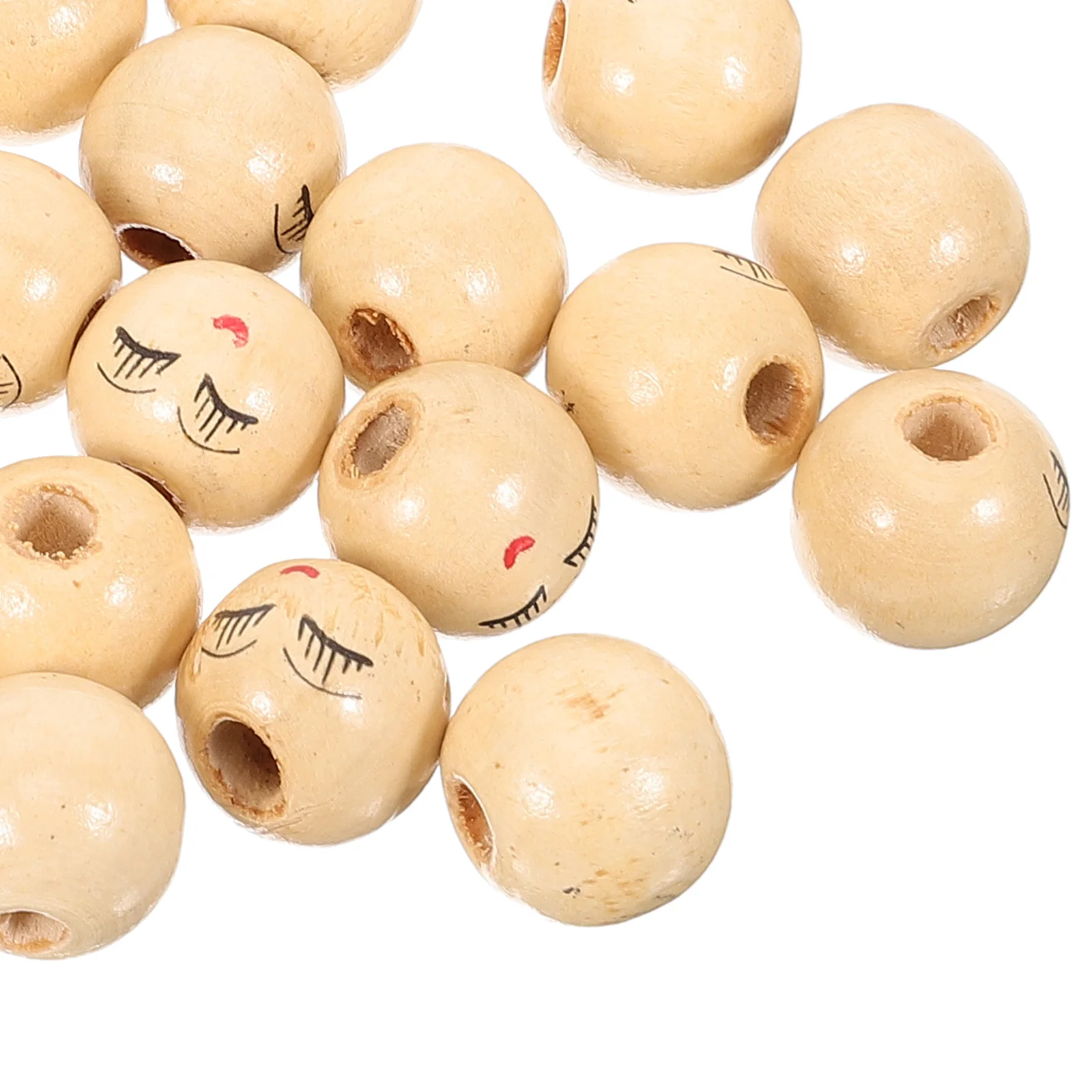 

50Pcs Face Wooden Beads Natural Wood DIY Beads for Jewelry Bracelet Garland Craft Decoration Wood Bead Wreath Spacer Bead