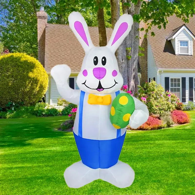 1.9M Blue Rabbit Inflatable Toys Built-in LED Light Easter Decoration Festival Inflated Model Indoor Outdoor Yard Decor 2024