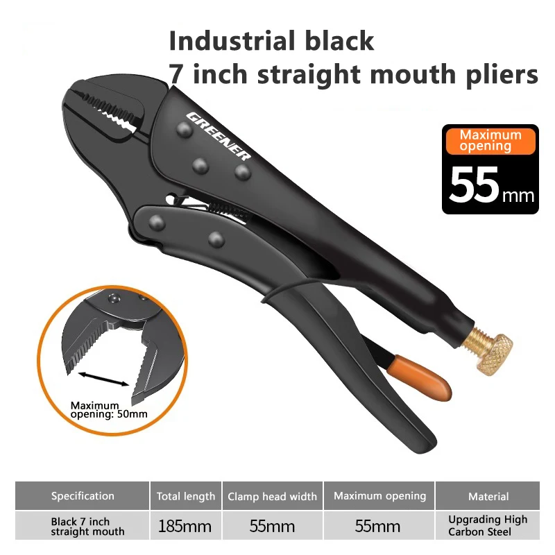 U50 Black Vigorous Pliers Round Mouth Straight Mouth 7 Inch 10 Inch Industrial Grade Pressure Pliers Water Pipe Fixing Tool