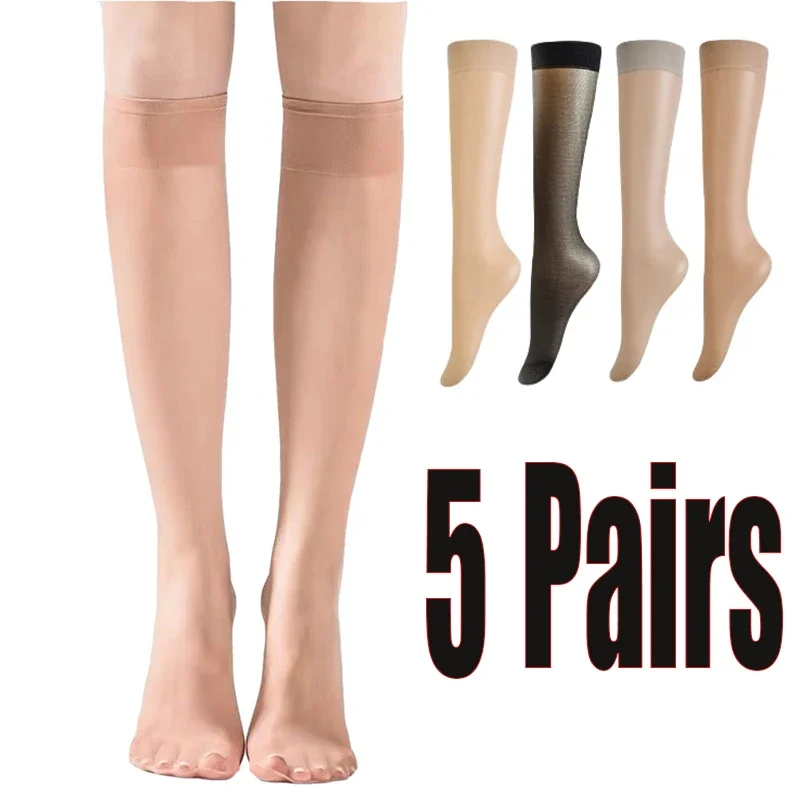 

5 пар = 10 шт. женские ультратонкие нейлоновые чулки, прозрачные эластичные женские гольфы, длинные носки высокого качества для девочек, чулки