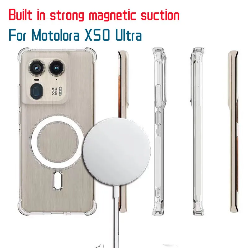 

For Magsafe Clear Phone Case For Motorola X50 Ultra Magnetic Transparent Wireless Charging Shockproof Cover For Motorola X40