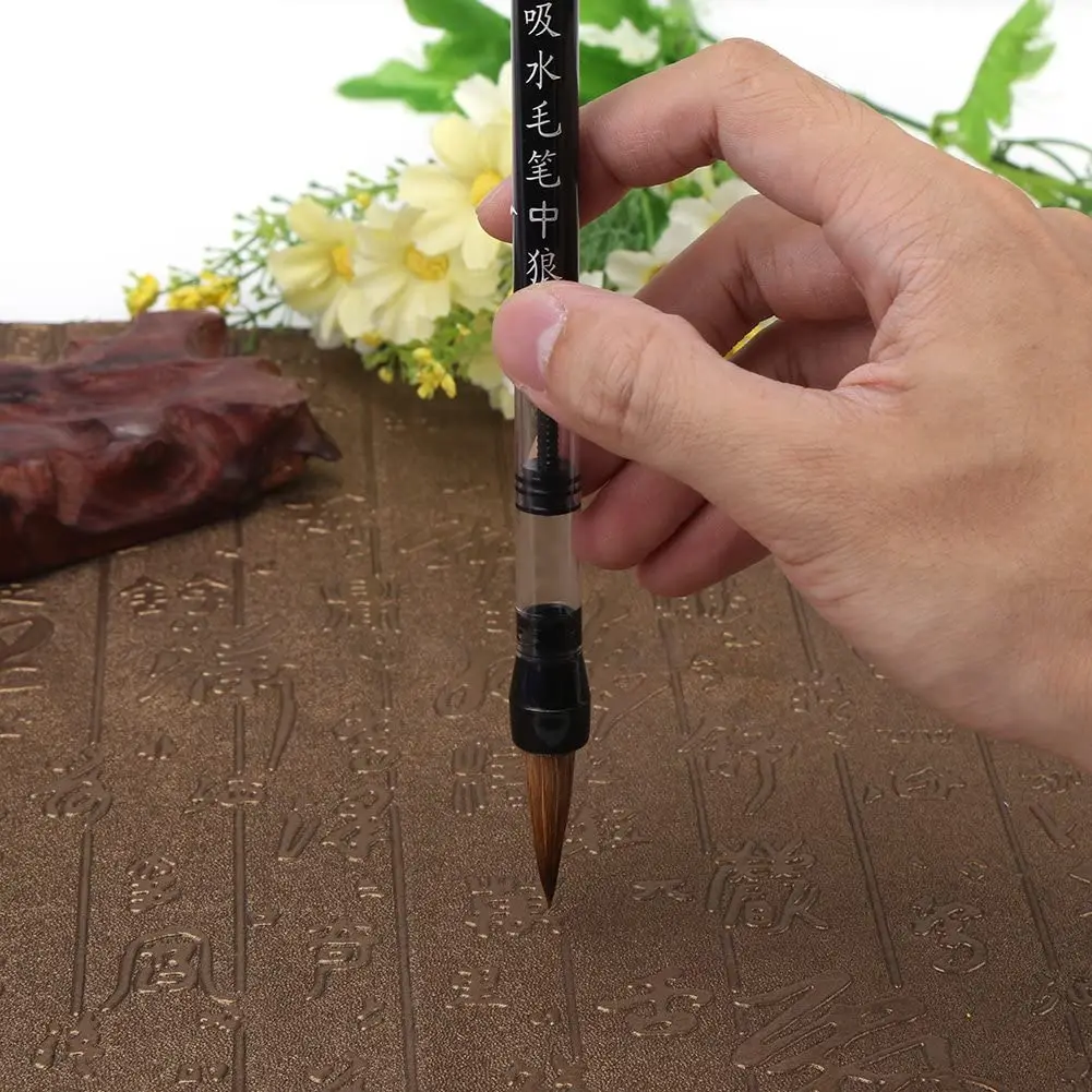 Imagem -05 - Chinês Japonês Pistão Escova de Água Caligrafia Pen Caneta de Pistão Ajustável Branco e Marrom Escova Cabeça Pen s m l Pcs