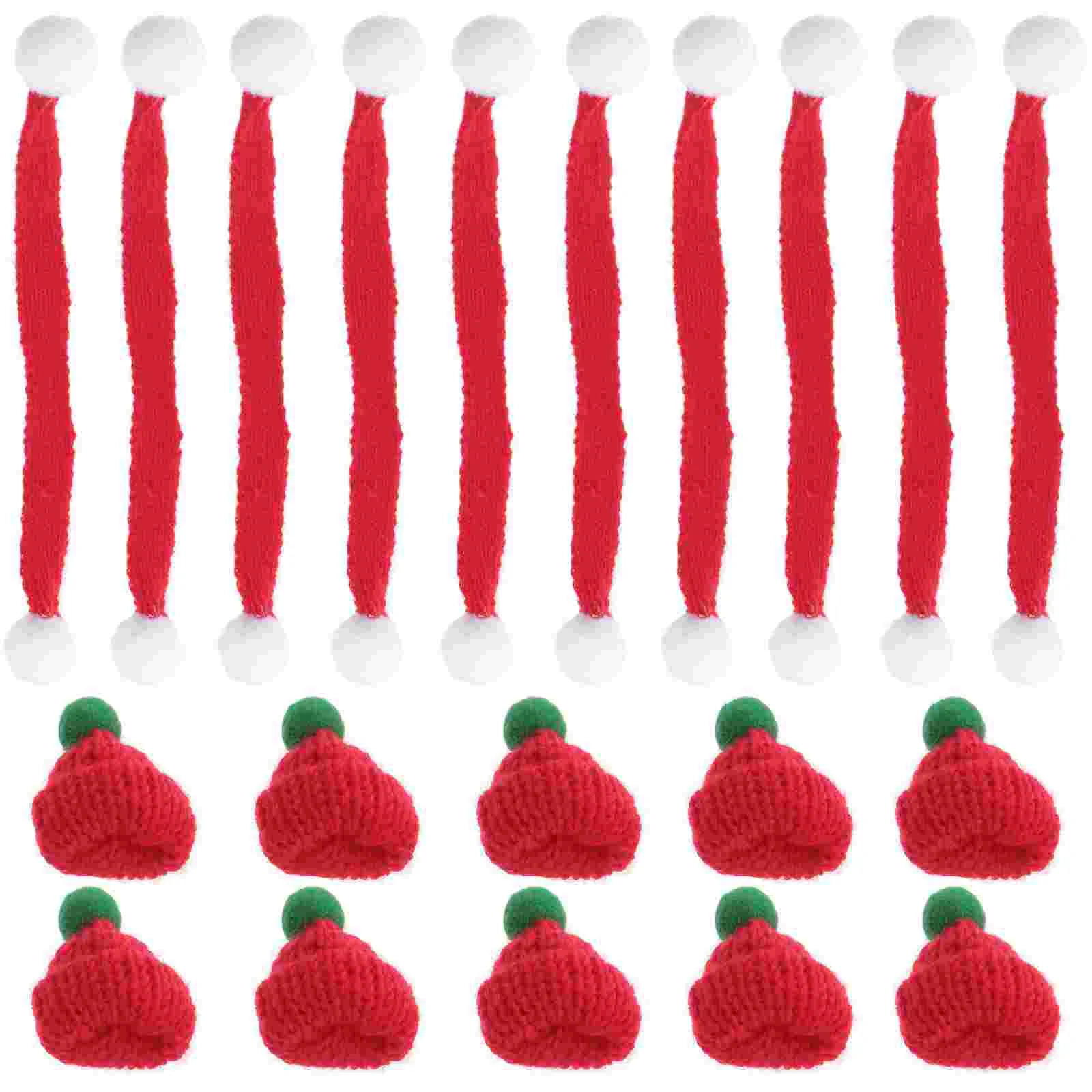 20 Pcs Mini Knitted Santa Hat Scarf Set Xmas Decor Accessories Woolen Cap 23cm Scarf Perfect for Christmas Gifting