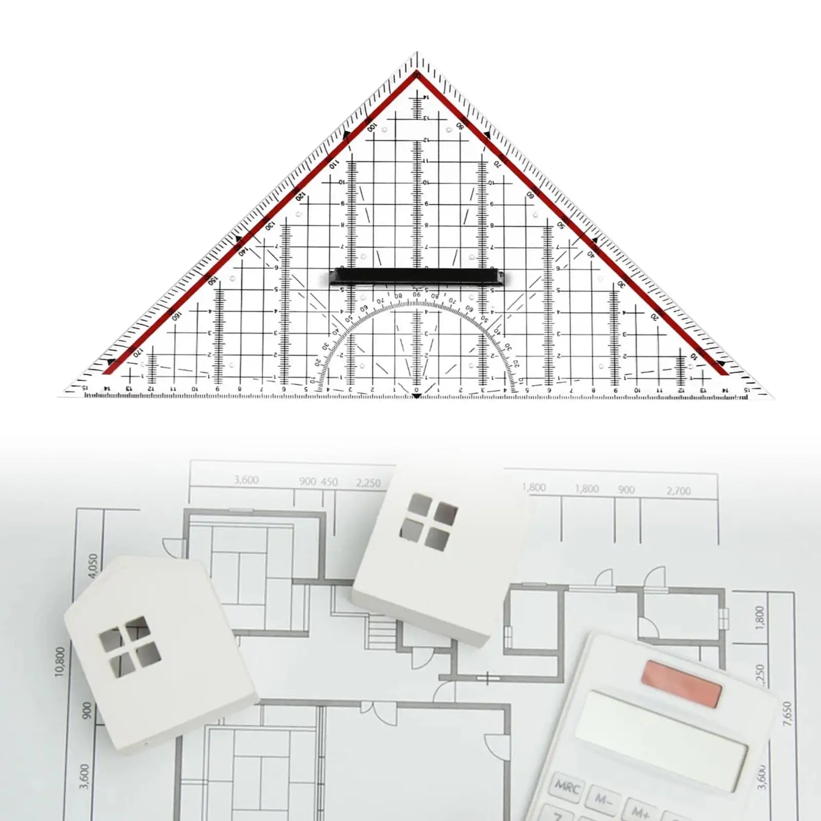 Acrylic Triangle Ruler Precision Measuring Student Ruler with Handle Tool