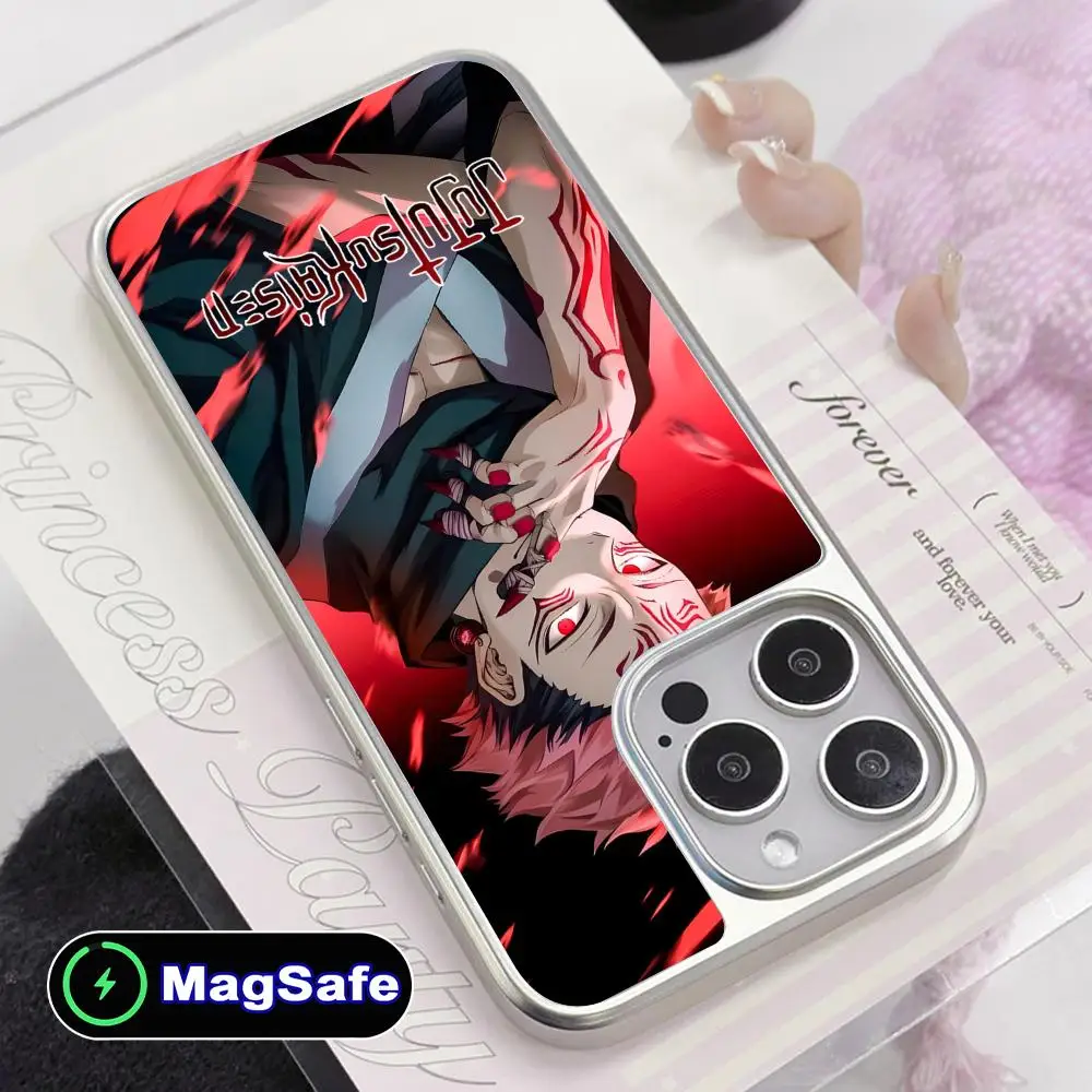 

Чехол для телефона Jujutsu Kaisen Sukuna для iPhone 17 16 15 14 13 12 11 Air Pro Max Plus с поддержкой MagSafe, серебристое покрытие, цветной дизайн