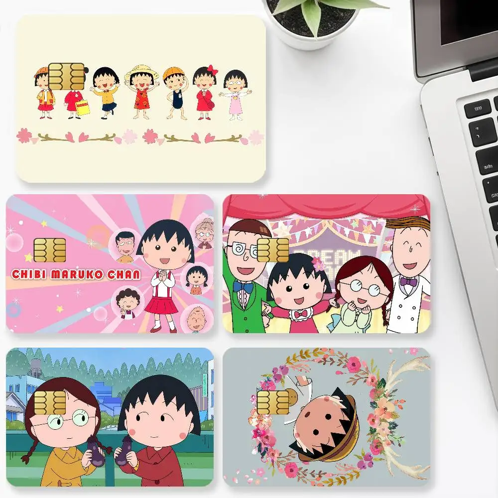 Cartoon C-Chibi Maruko Chan Credit Card 4PCS Anti-scratch Waterproof Stickers for Bank Debit Decorative Protection Bus Subway