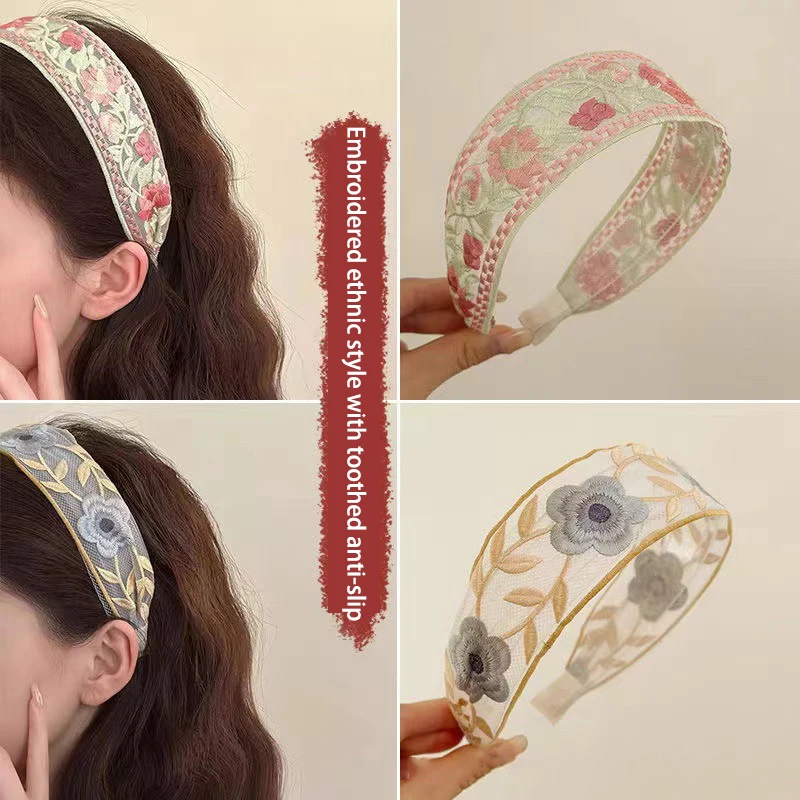 

Embroidery Flower Hairband For Women Sweet Hair Decorate Headband Hair Hoop Band Turban Fashion Hair Accessories