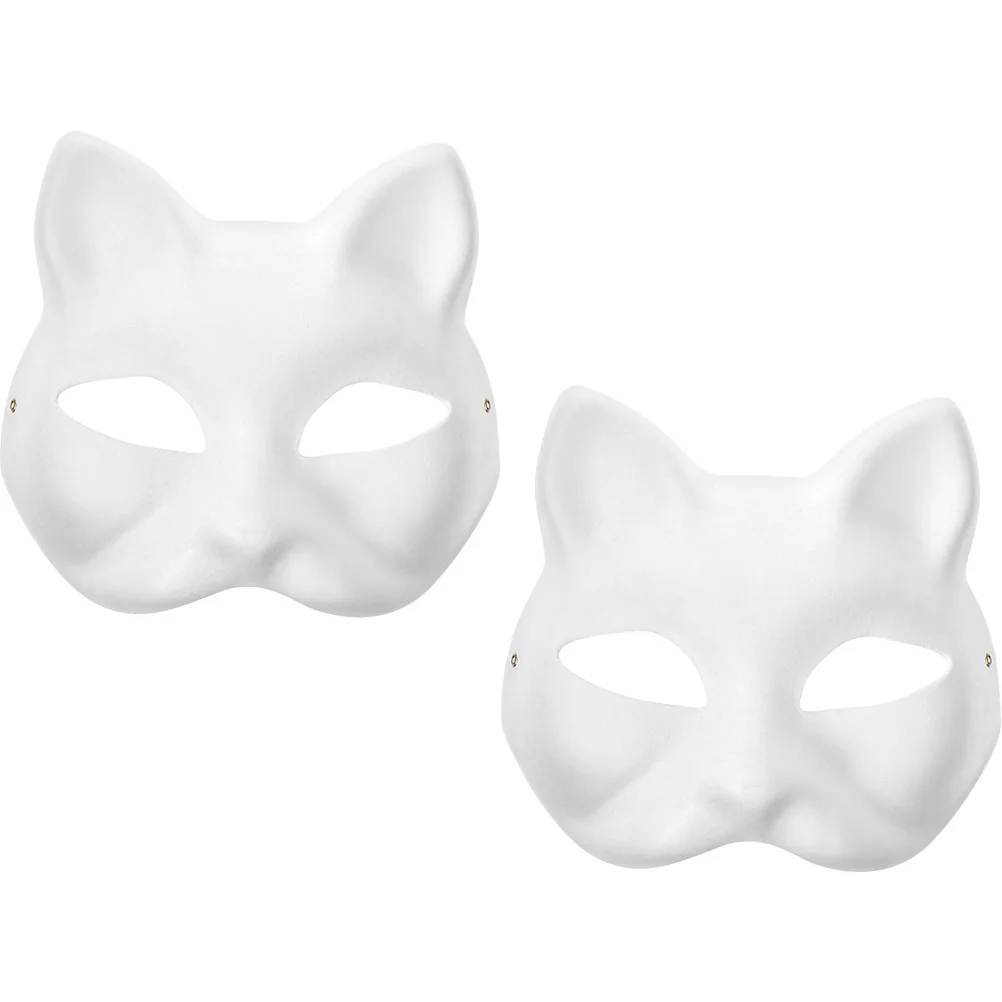 2 Pcs Makeup DIY White Paper Child Miss Halloween Mask Animal Face Crafts Masks Cat Hand Painting