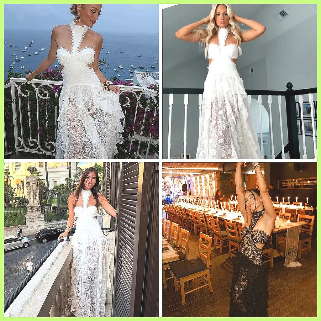 

Элегантное белое кружевное платье А-силуэта для женщин, вечернее платье без рукавов с вырезами и оборками по подолу