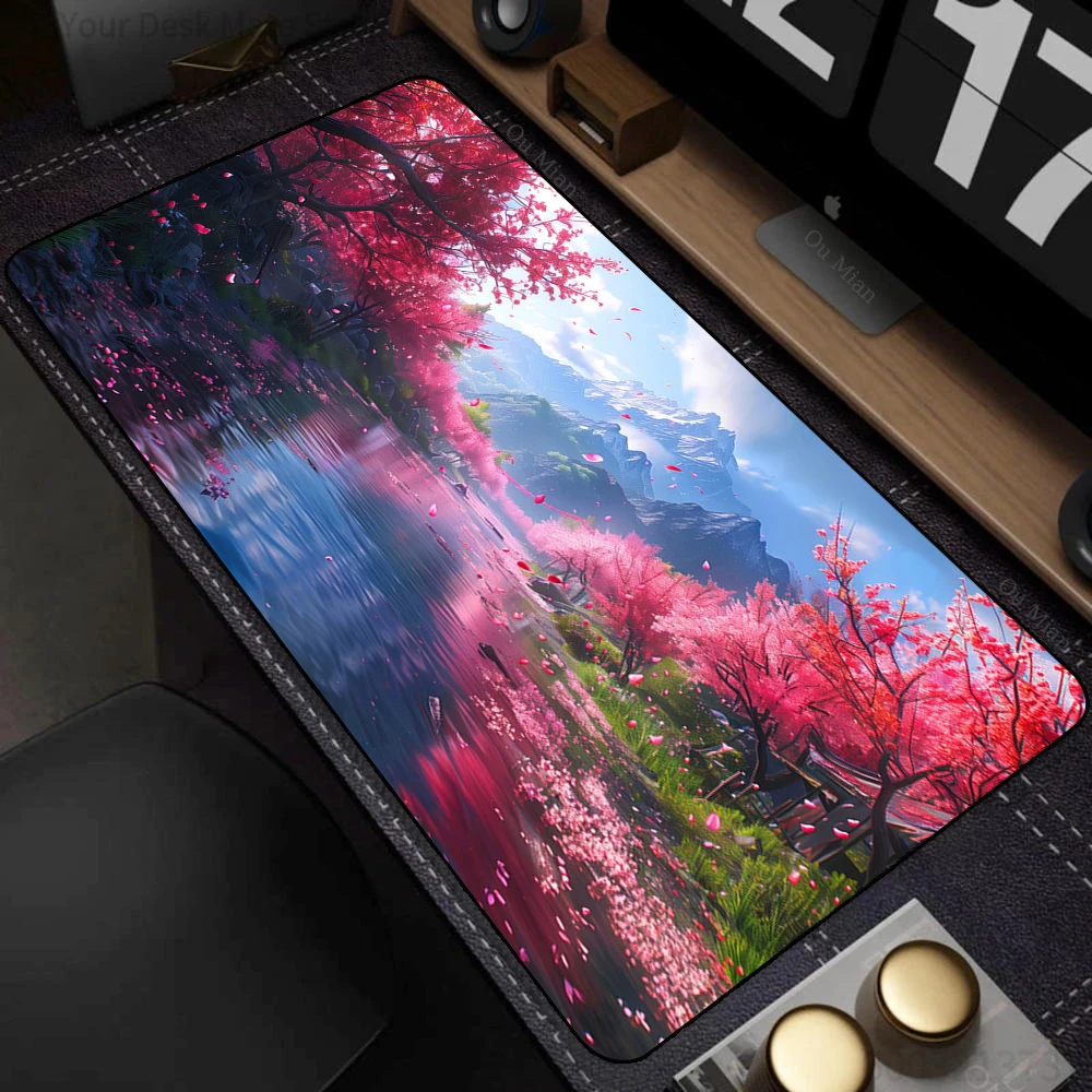 Mystical Glowing Blue Underwater Cave Landscape Oversized Non-slip Gaming Desk Mouse Pad