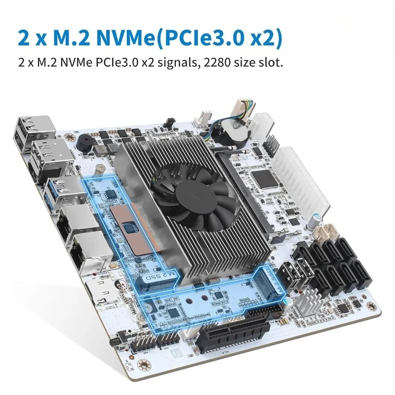 Материнская плата Mini ITX белая M11, для NAS, 8 отсеков, Intel Core i5-8265U 4C/8T, 2x NVMe PCIe 3.0, Dual 2.5GbE I226V LAN