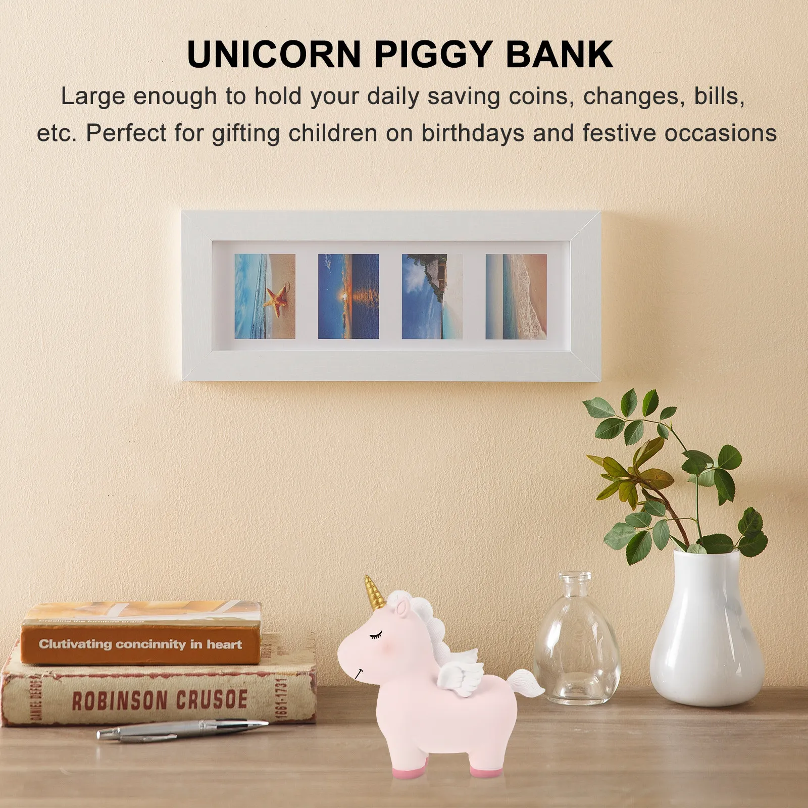 

Копилка-единорог из смолы, подарок на день рождения, мультяшная копилка, компактный размер, украшение для дома, магазина, офиса, копилка-единорог