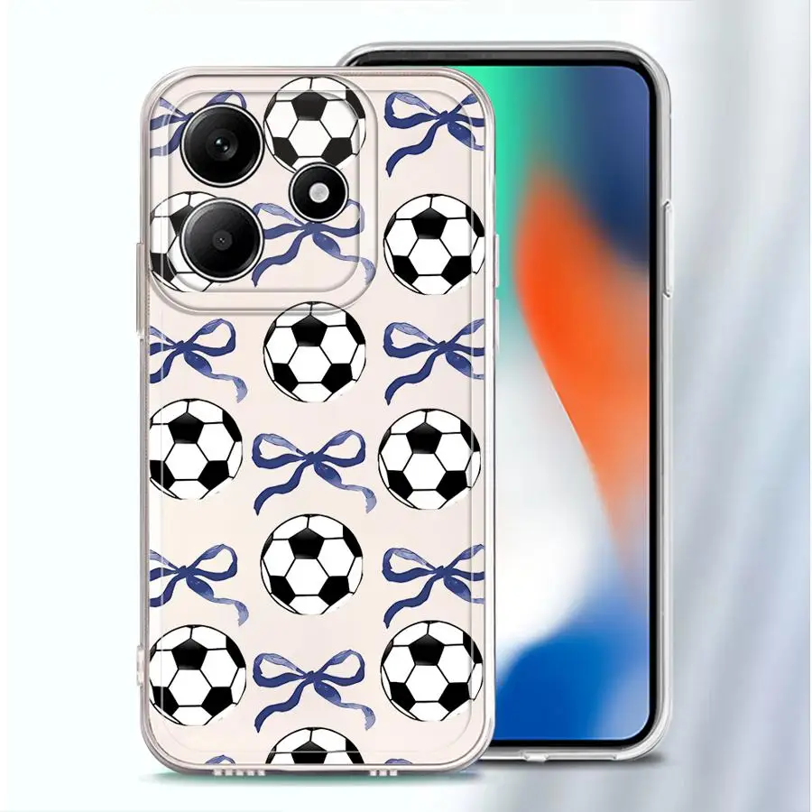Case for Xiaomi Redmi Note 14 Pro Plus 11S 12 11 9 10 13C 12S Note 13 10S A4 14C Soft Phone Cover Pink Bow Football Pattern view 4