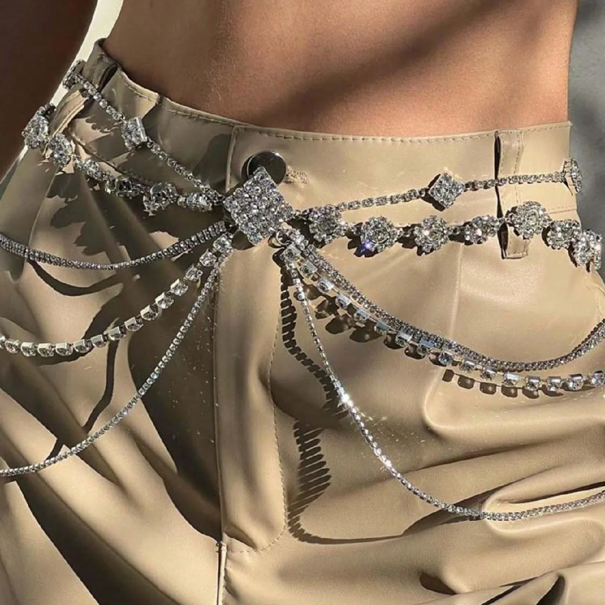 1pcs Banquet Party Sexy Tassel Rhinestone Bling Waist Chain Women Nightclub Stage Performance Jewelry Rhinestone Body Chain