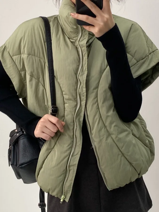 

Faionable Thiened Cotton Jaet Women's ort Sve Stand Collar Warm Vest Autumn Winter Outerwear Zipper Closure ...