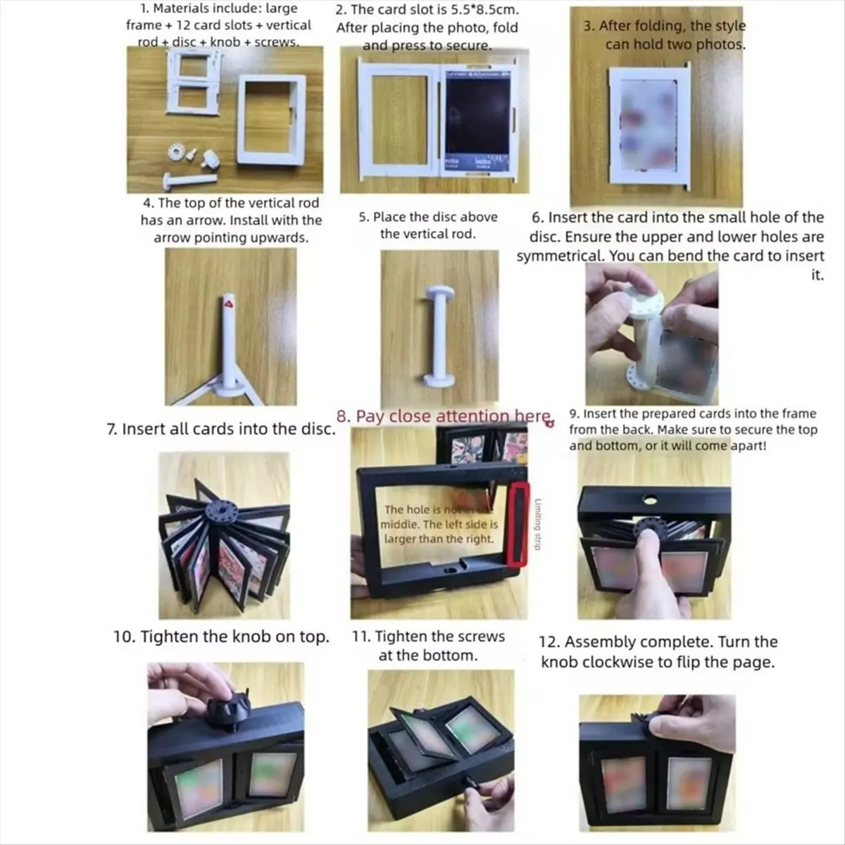 A24I 12 Pockets 3D Rotating Photocard Holder Protective Easy to Install Photo Album Rotating Page-Turning Ornaments